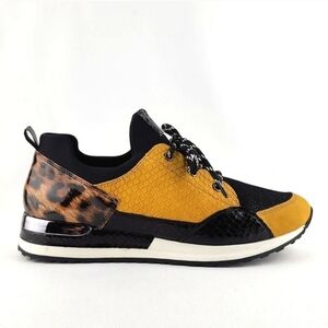 Remonte Women's Lace Up Casual Leopard Print Yellow Black Trainers Shoes Size 40